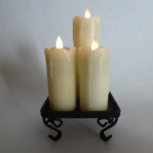 LED FLAMELESS CANDLE FLICKERING WAX CANDLE SET WITH METAL BASE STAND